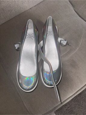 Dolls Kill Holographic Mary Jane Flats in Silver
